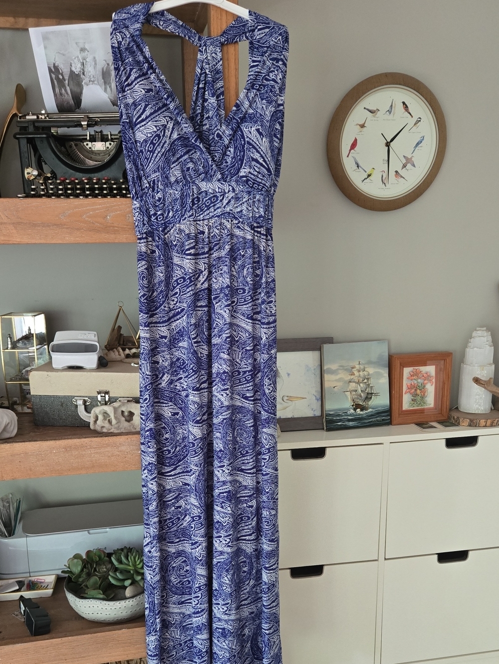 Suzy Shier Blue and White Paisley Maxi